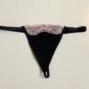 Leg Avenue Size Medium Pink & Black Lace Trim Thong Panty. New Without Tags